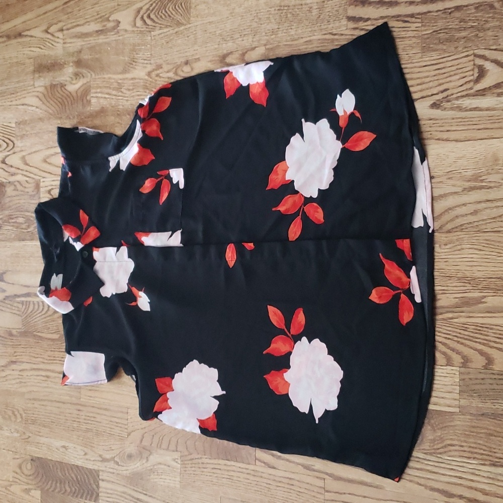 (M) Simon Chang POP Floral Ruffle Sleeveless Blouse Business Casual Art Deco